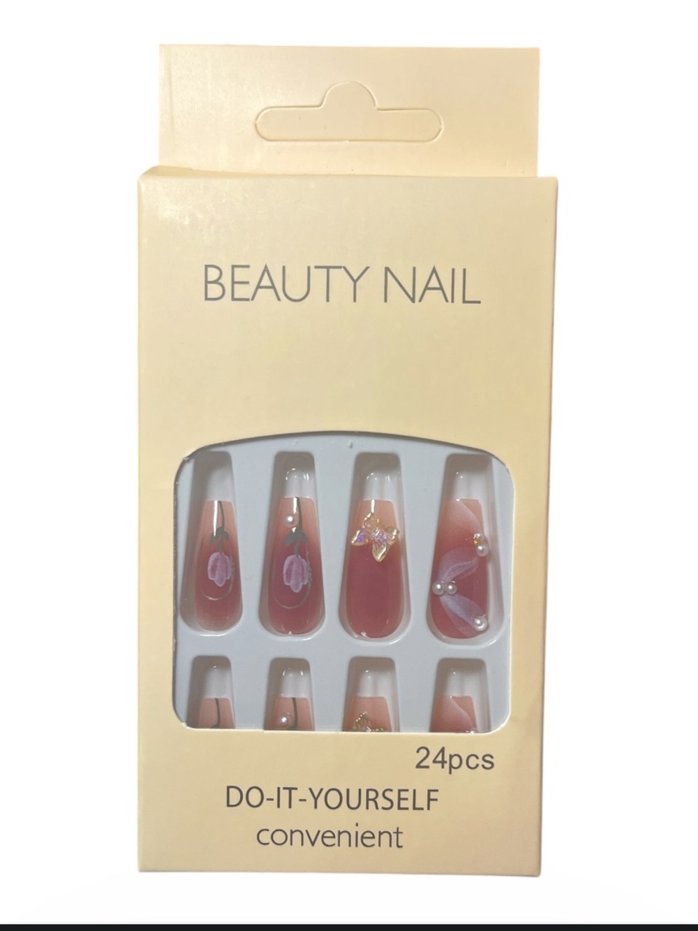 New Pink Floral Press-On Nails - 24pc